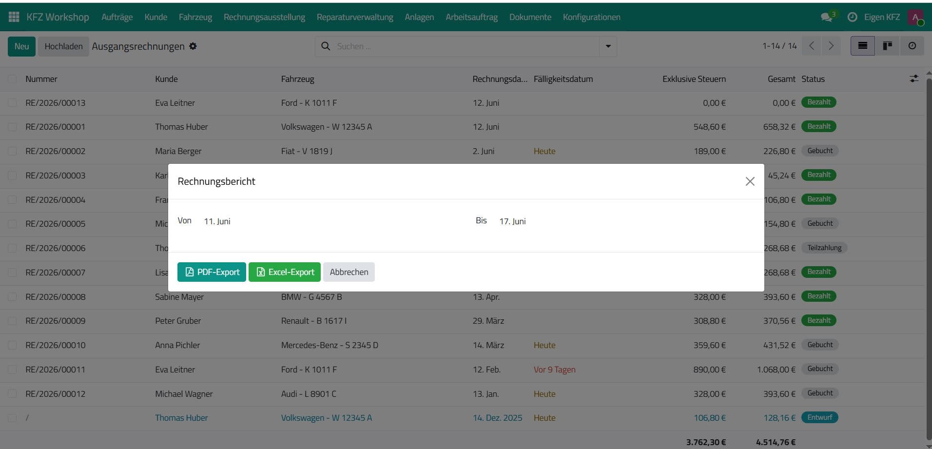 Berichte & Datenexport